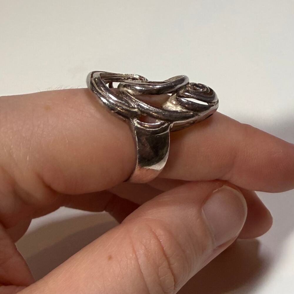 Vintage Sterling Silver 925 Wavy Ornate Spiral Swirl Statement Cocktail Ring 8.5 - Picture 3 of 8